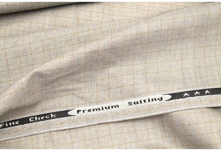 Tissu Costume Tailleur Beige à carreaux Camel/Bleu de Qualité, Tissu Au Mètre, Tissu pas cher - Alltissus.com