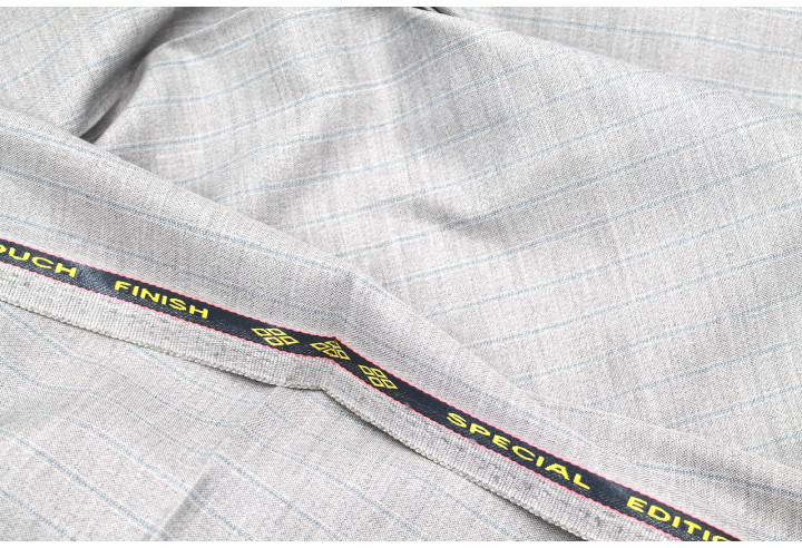 Tissu Costume Tailleur Gris clair à rayure Bleu de Qualité, Tissu Au Mètre, Tissu pas cher - Alltissus.com