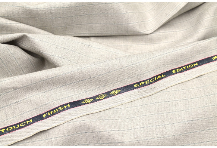 Tissu Costume Tailleur Beige clair à rayure Bleu de Qualité, Tissu Au Mètre, Tissu pas cher - Alltissus.com