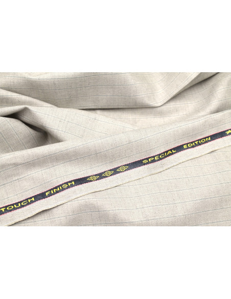 Tissu Costume Tailleur Beige clair à rayure Bleu de Qualité, Tissu Au Mètre, Tissu pas cher - Alltissus.com