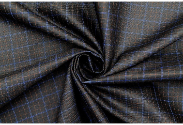 Tissu Costume Tailleur Noir à gros carreaux Bleu/Orange de Qualité, Tissu Au Mètre, Tissu pas cher - Alltissus.com