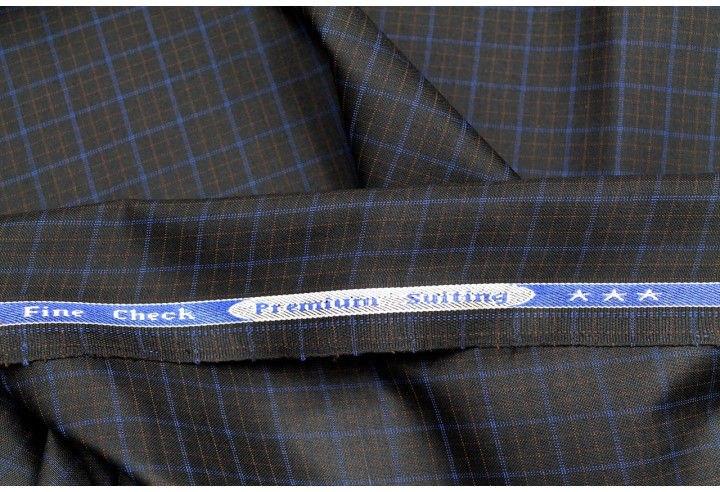 Tissu Costume Tailleur Noir à gros carreaux Bleu/Orange de Qualité, Tissu Au Mètre, Tissu pas cher - Alltissus.com
