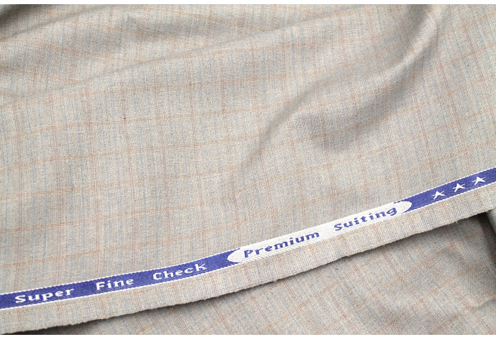 Tissu Costume Tailleur Beige à gros carreaux Orange/Bleu de Qualité, Tissu Au Mètre, Tissu pas cher - Alltissus.com