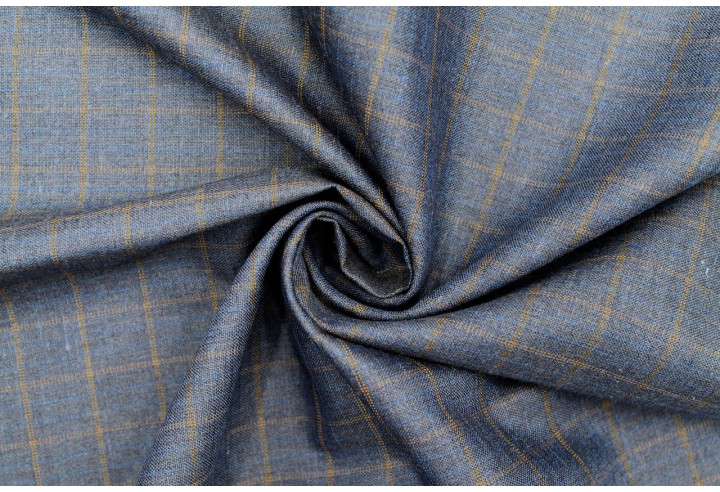Tissu Costume Tailleur Indigo à gros carreaux Orange/Bleu de Qualité, Tissu Au Mètre, Tissu pas cher - Alltissus.com