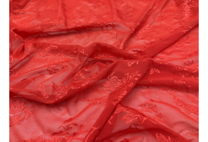 Tissu Dentelle Résille à Fleurs Rouge de Qualité, Tissu au mètre, Tissu pas cher - Alltissus.com