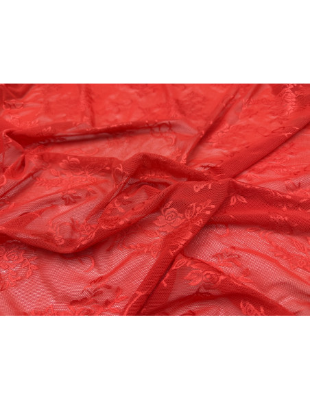 Tissu Dentelle Résille à Fleurs Rouge de Qualité, Tissu au mètre, Tissu pas cher - Alltissus.com