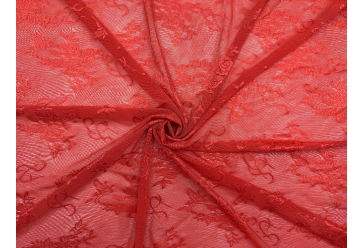 Tissu Dentelle Résille à Fleurs Rouge de Qualité, Tissu au mètre, Tissu pas cher - Alltissus.com