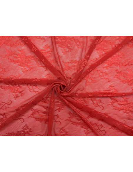 Tissu Dentelle Résille à Fleurs Rouge de Qualité, Tissu au mètre, Tissu pas cher - Alltissus.com