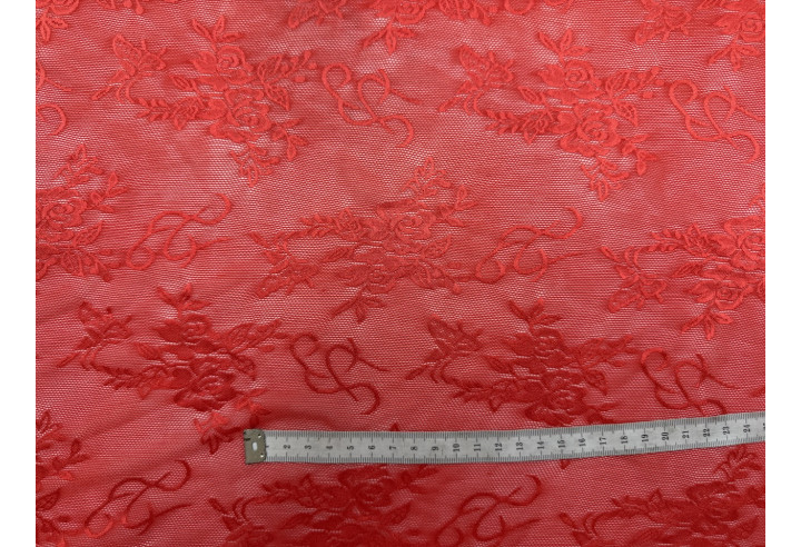 Tissu Dentelle Résille à Fleurs Rouge de Qualité, Tissu au mètre, Tissu pas cher - Alltissus.com