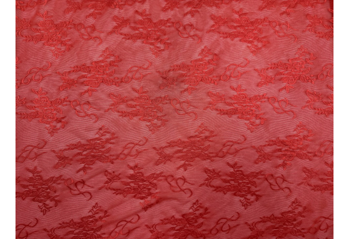 Tissu Dentelle Résille à Fleurs Rouge de Qualité, Tissu au mètre, Tissu pas cher - Alltissus.com