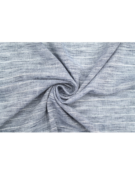 Tissu Voile Aspect Lin Rayure Lurex Indigo de Qualité, Tissu au mètre pas cher - Alltissus.com