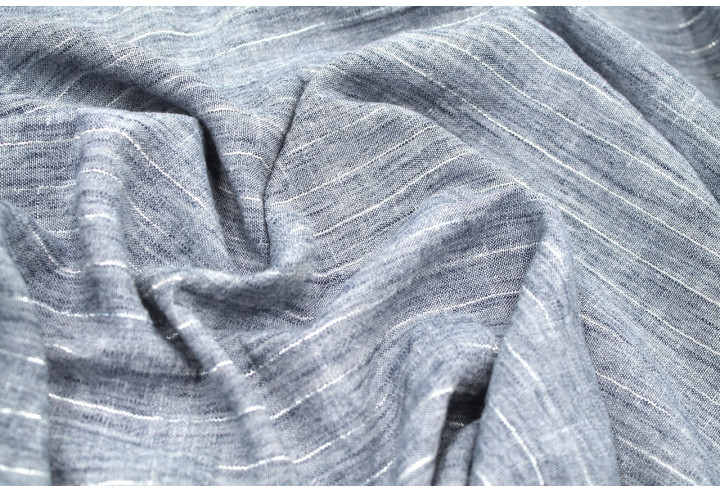 Tissu Voile Aspect Lin Rayure Lurex Indigo de Qualité, Tissu au mètre pas cher - Alltissus.com