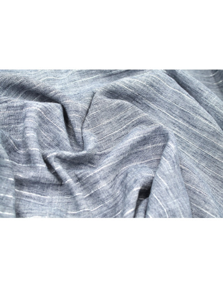 Tissu Voile Aspect Lin Rayure Lurex Indigo de Qualité, Tissu au mètre pas cher - Alltissus.com