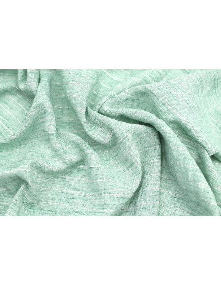 Tissu Voile Aspect Lin Rayure Lurex Vert d'eau de Qualité, Tissu au mètre pas cher - Alltissus.com