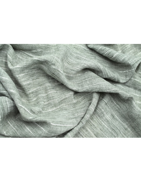Tissu Voile Aspect Lin Rayure Lurex Kaki de Qualité, Tissu au mètre pas cher - Alltissus.com