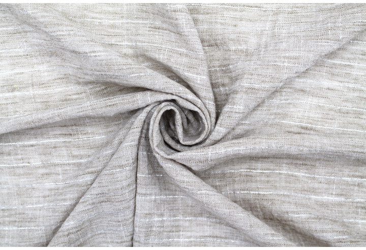 Tissu Voile Aspect Lin Rayure Lurex Beige de Qualité, Tissu au mètre pas cher - Alltissus.com
