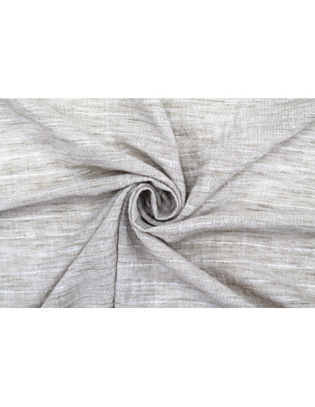 Tissu Voile Aspect Lin Rayure Lurex Beige de Qualité, Tissu au mètre pas cher - Alltissus.com