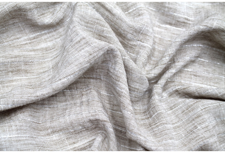 Tissu Voile Aspect Lin Rayure Lurex Beige de Qualité, Tissu au mètre pas cher - Alltissus.com