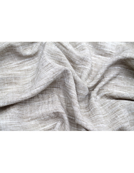 Tissu Voile Aspect Lin Rayure Lurex Beige de Qualité, Tissu au mètre pas cher - Alltissus.com