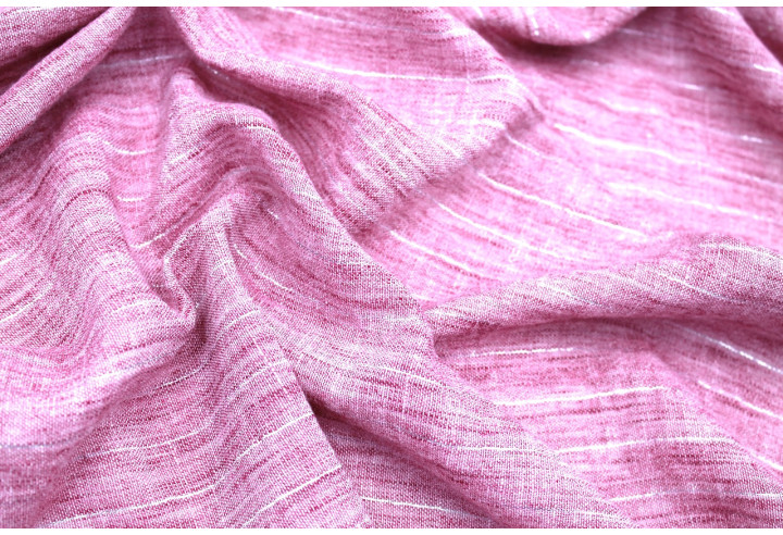 Tissu Voile Aspect Lin Rayure Lurex Framboise de Qualité, Tissu au mètre pas cher - Alltissus.com