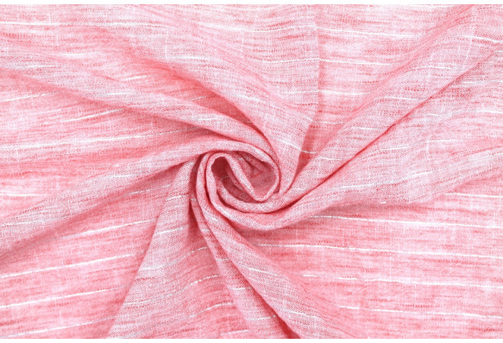Tissu Voile Aspect Lin Rayure Lurex Corail de Qualité, Tissu au mètre pas cher - Alltissus.com