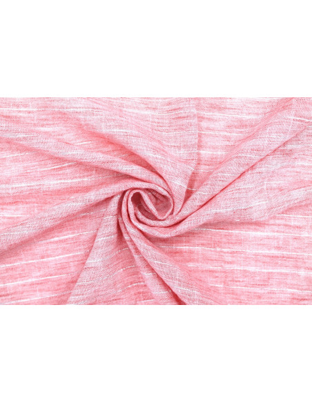 Tissu Voile Aspect Lin Rayure Lurex Corail de Qualité, Tissu au mètre pas cher - Alltissus.com