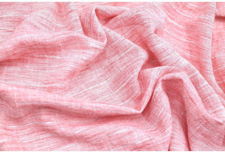 Tissu Voile Aspect Lin Rayure Lurex Corail de Qualité, Tissu au mètre pas cher - Alltissus.com