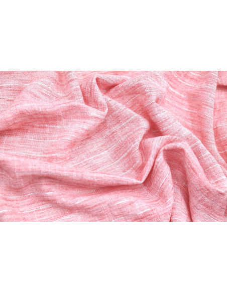 Tissu Voile Aspect Lin Rayure Lurex Corail de Qualité, Tissu au mètre pas cher - Alltissus.com
