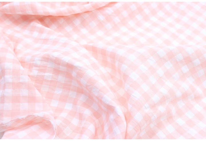 Tissu Fil Teint Polycoton Carreaux Saumon de Qualité, Tissu au mètre, Tissu pas cher - Alltissus.com