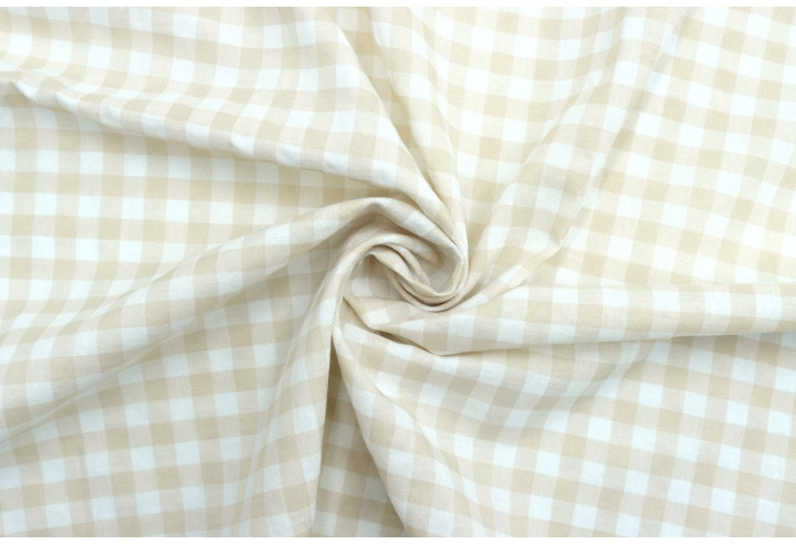 Tissu Fil Teint Polycoton Carreaux Beige de Qualité, Tissu au mètre, Tissu pas cher - Alltissus.com
