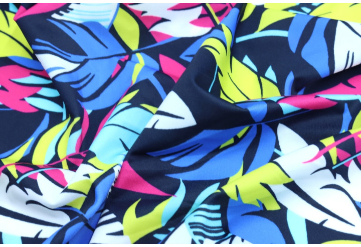 Tissu Lycra Maillot de Bain Feuilles Multicolore de Qualité, Tissu au mètre, Tissu pas cher - Alltissus.com
