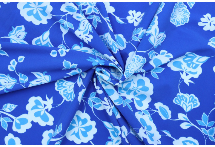 Tissu Lycra Maillot de Bain Fleurs Bleu Roi de Qualité, Tissu au mètre, Tissu pas cher - Alltissus.com