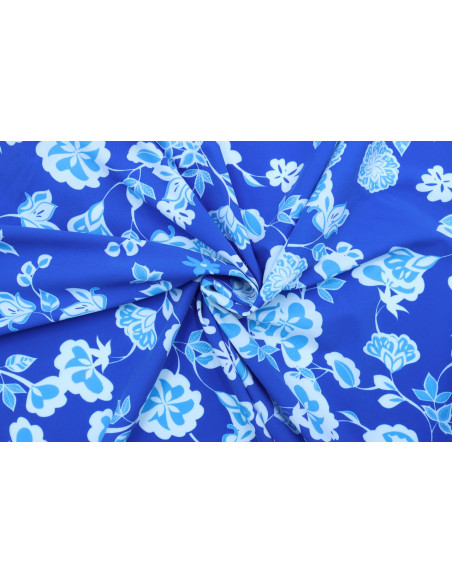 Tissu Lycra Maillot de Bain Fleurs Bleu Roi de Qualité, Tissu au mètre, Tissu pas cher - Alltissus.com