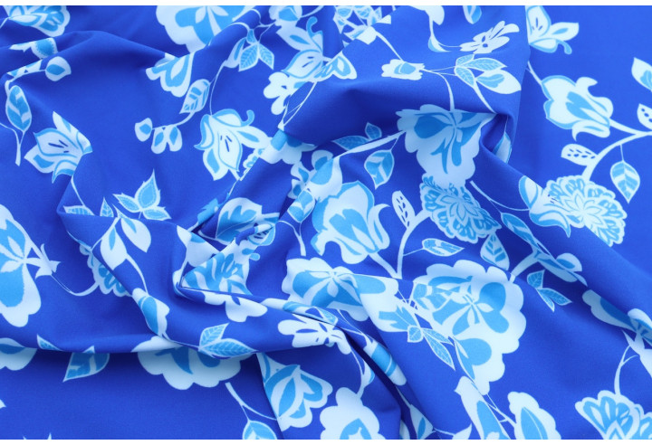 Tissu Lycra Maillot de Bain Fleurs Bleu Roi de Qualité, Tissu au mètre, Tissu pas cher - Alltissus.com