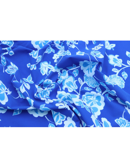 Tissu Lycra Maillot de Bain Fleurs Bleu Roi de Qualité, Tissu au mètre, Tissu pas cher - Alltissus.com
