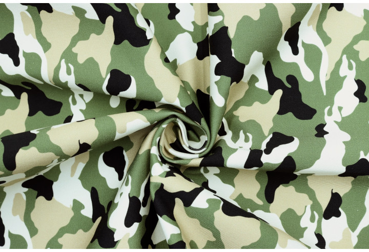 Tissu Gabardine Coton Imprimée Camouflage Blanc de Qualité, Tissu au mètre, Tissu pas cher - Alltissus.com