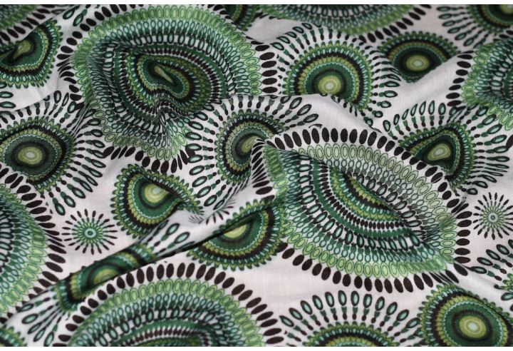 Tissu Viscose Imprimée Cercle Vert -Au Mètre