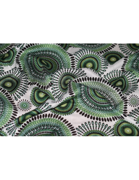 Tissu Viscose Imprimée Cercle Vert -Au Mètre
