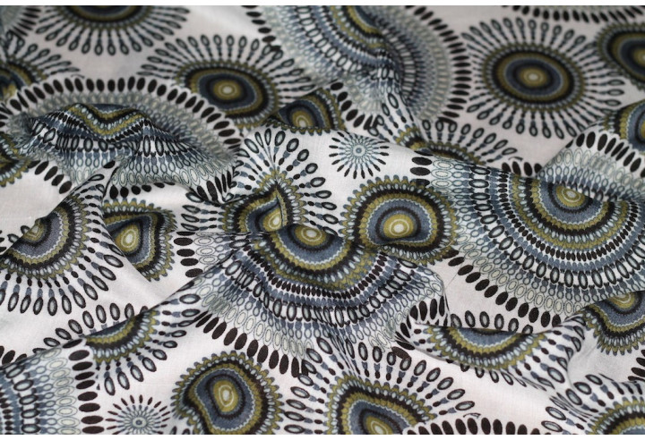 Tissu Viscose Imprimée Cercle Gris -Au Mètre
