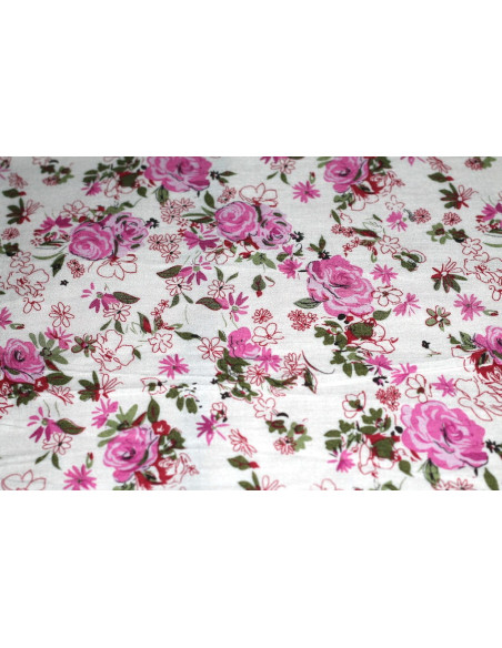 Tissu Viscose Imprimée Nature Rose -Au Mètre