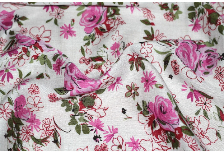 Tissu Viscose Imprimée Nature Rose -Au Mètre