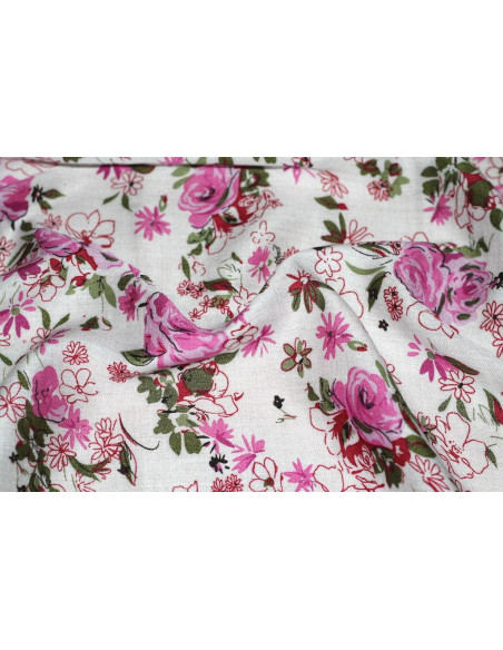 Tissu Viscose Imprimée Nature Rose -Au Mètre