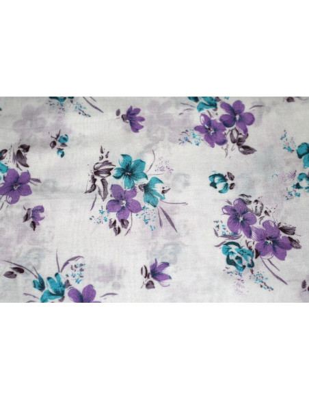 Tissu Viscose Imprimée Lilas Violet/Bleu -Au Mètre