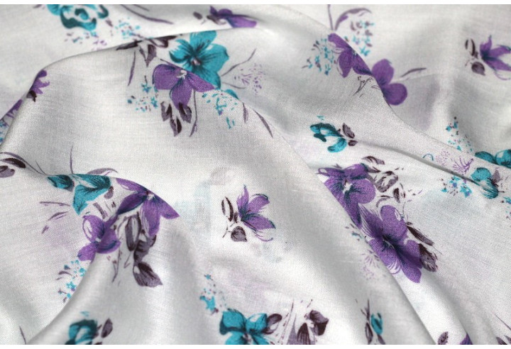 Tissu Viscose Imprimée Lilas Violet/Bleu -Au Mètre