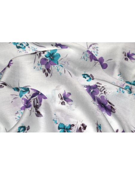Tissu Viscose Imprimée Lilas Violet/Bleu -Au Mètre