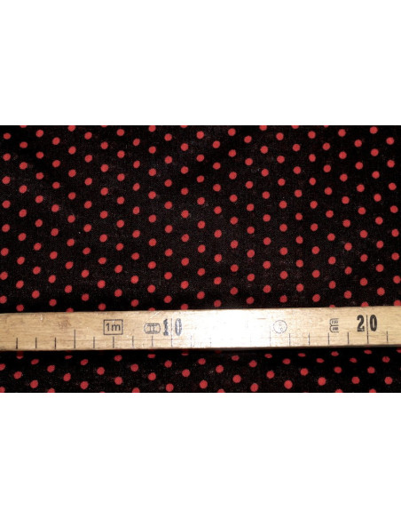 Tissu Viscose Imprimée Petit Pois Noir/Rouge -Au Mètre