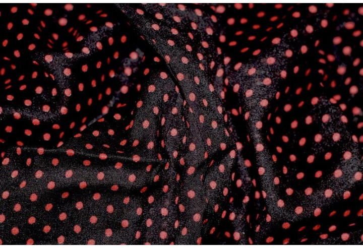 Tissu Viscose Imprimée Petit Pois Noir/Rouge -Au Mètre