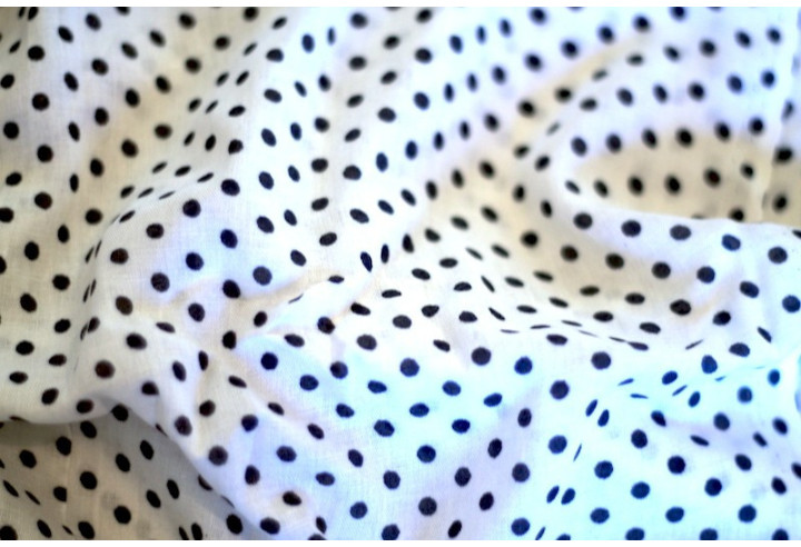 Tissu Viscose Imprimée Petit Pois Blanc/Marine -Au Mètre