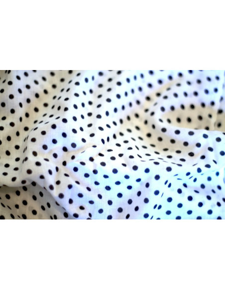 Tissu Viscose Imprimée Petit Pois Blanc/Marine -Au Mètre