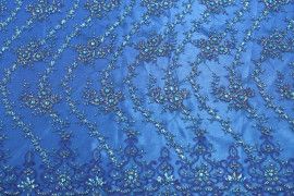 Tissu Tulle Perlé Bleu Roi -Coupon de 3m40